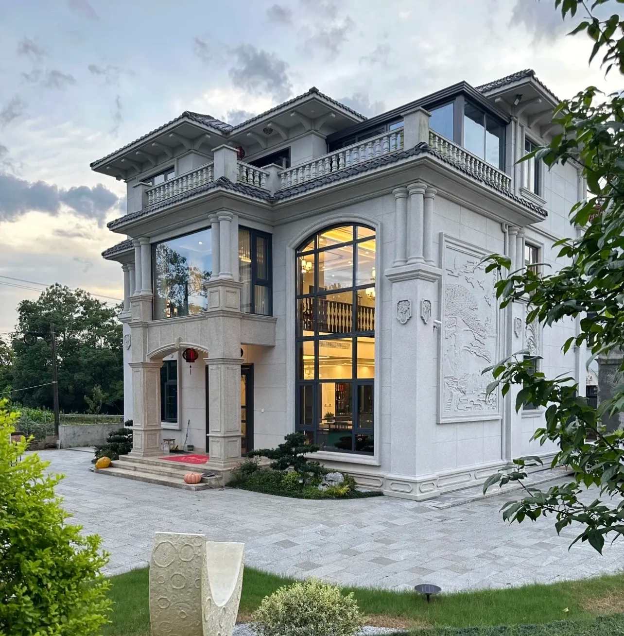 广元 白麻花岗岩私人别墅干挂石材豪华定制