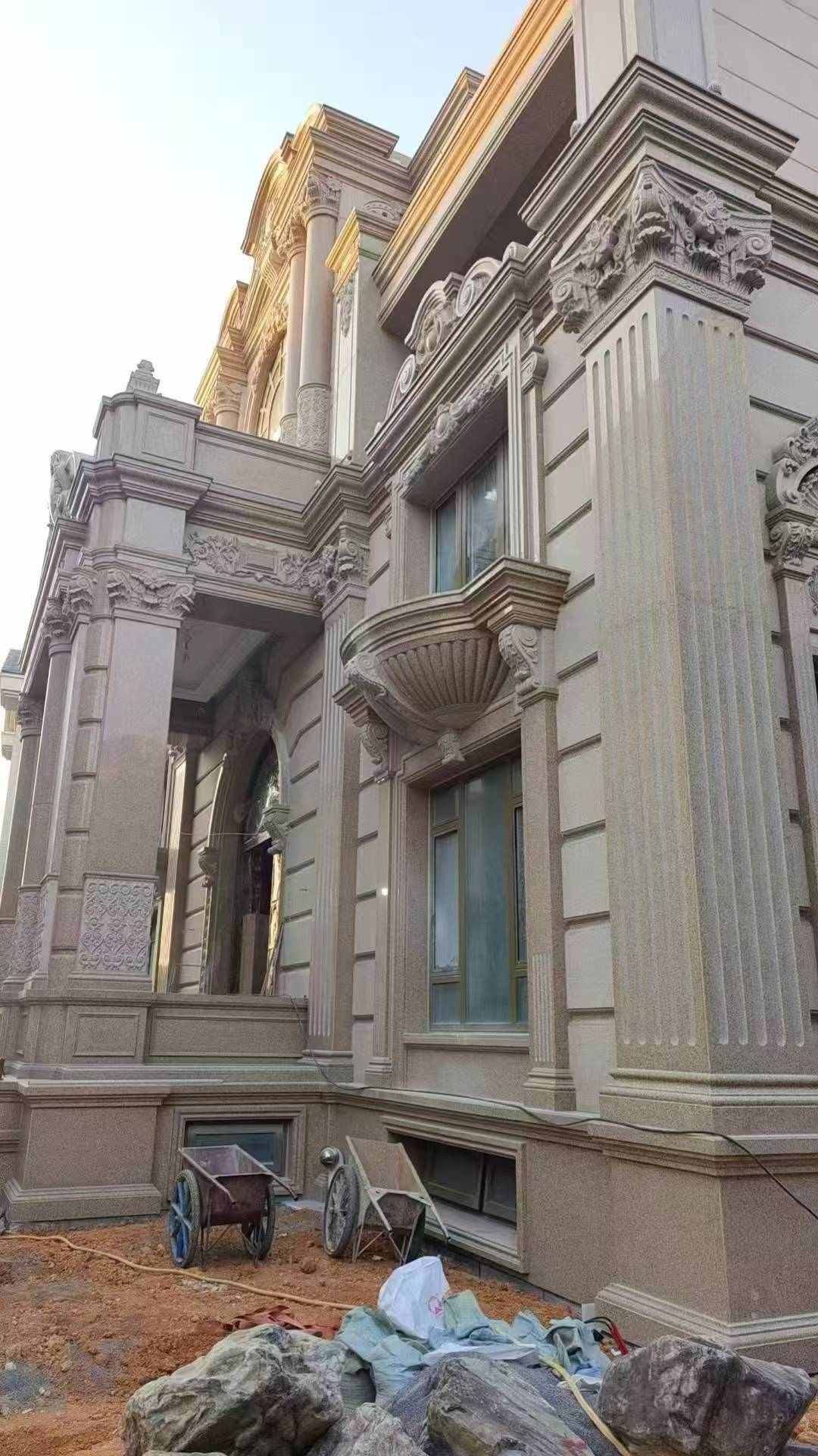 广元 黄金麻花岗岩光面别墅外墙干挂施工完成