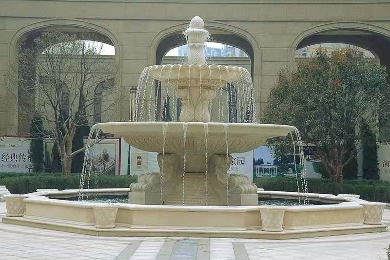 广元 黄金麻花岗岩异型加工——户外庭院石雕流水喷泉