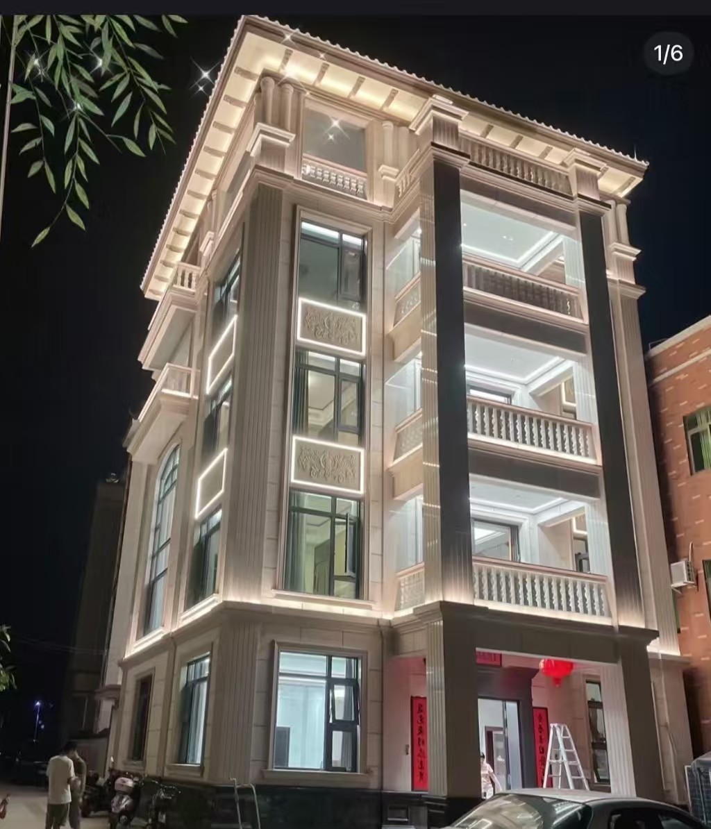 广元 芝麻白花岗岩别墅外墙夜间效果